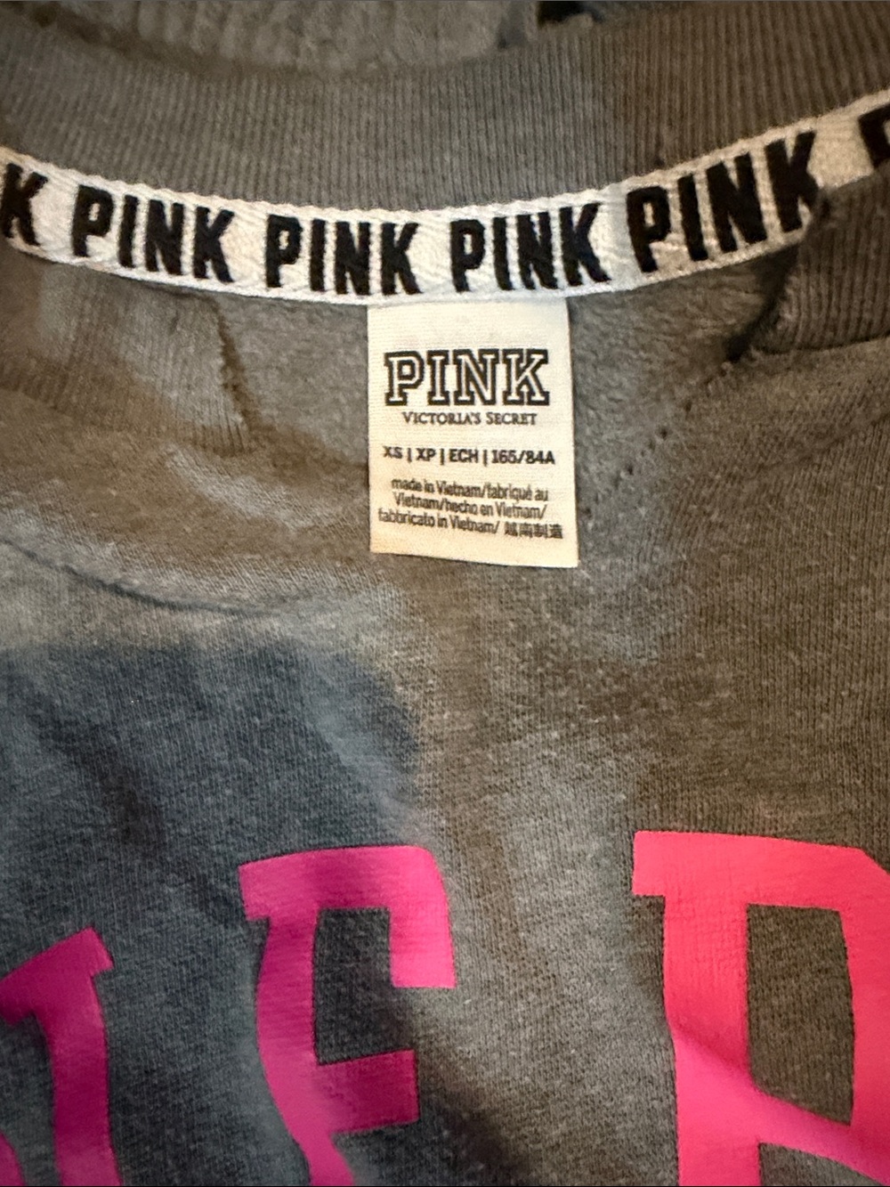 PINK Grey Crewneck Sweatshirt & Lounge Pants with Hot Pink Logo - Picture 3 of 7